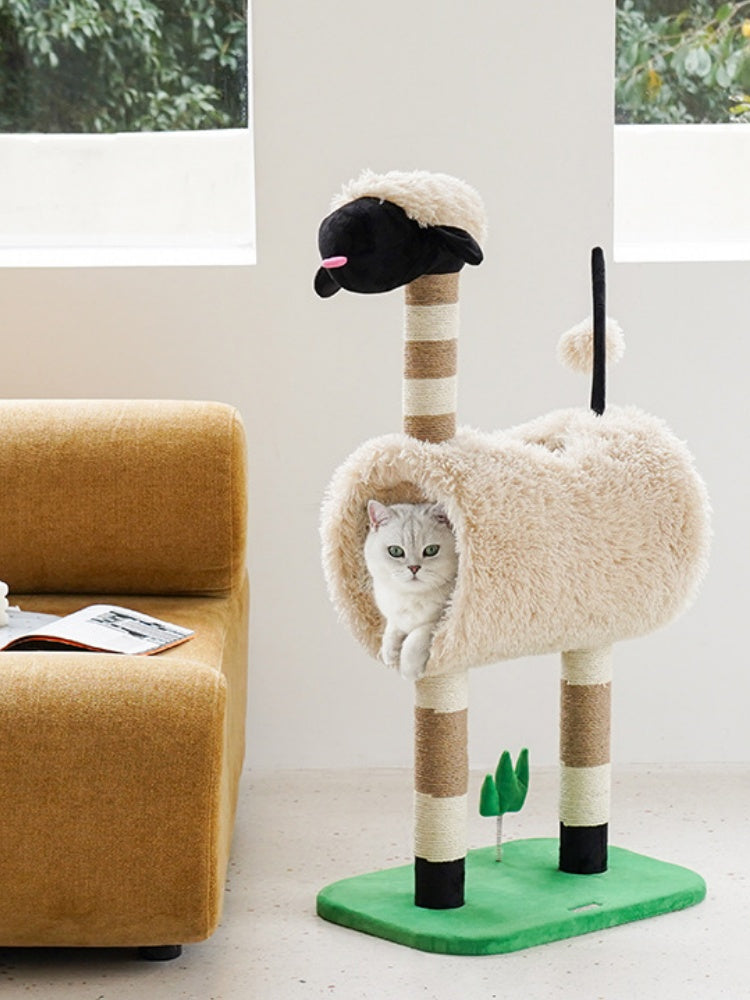 Black-Faced Lamb Cat Tree: A Cozy Tunnel Den + Sisal Scratch Ritual (97 cm)