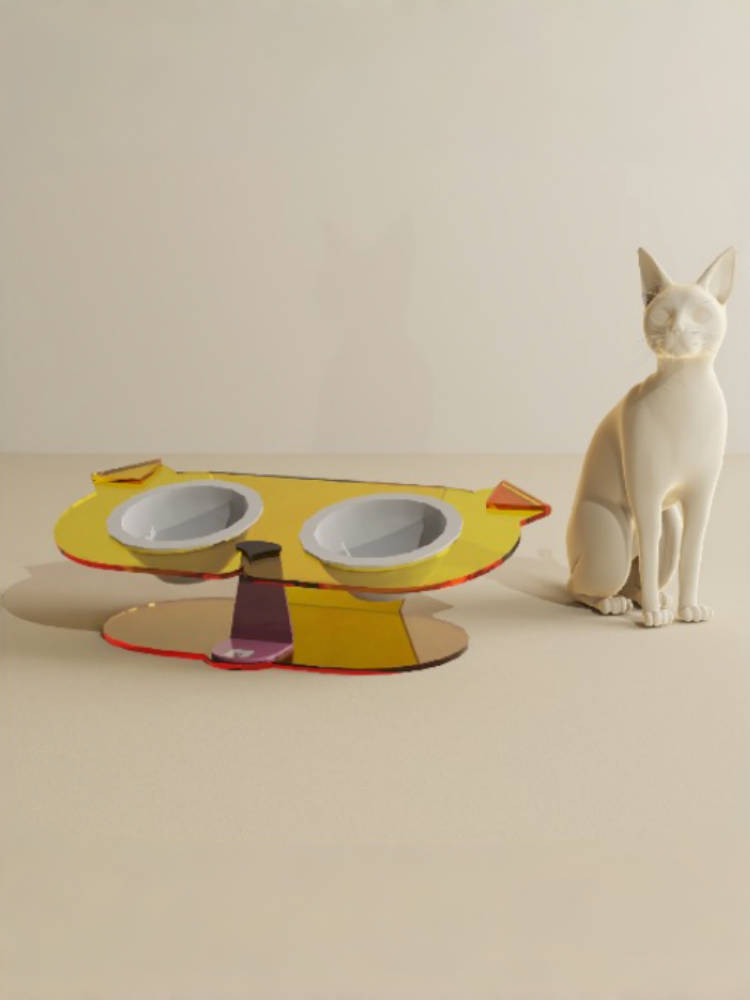 “Mischief” 15° Tilt Cat Bowl with Acrylic Stand