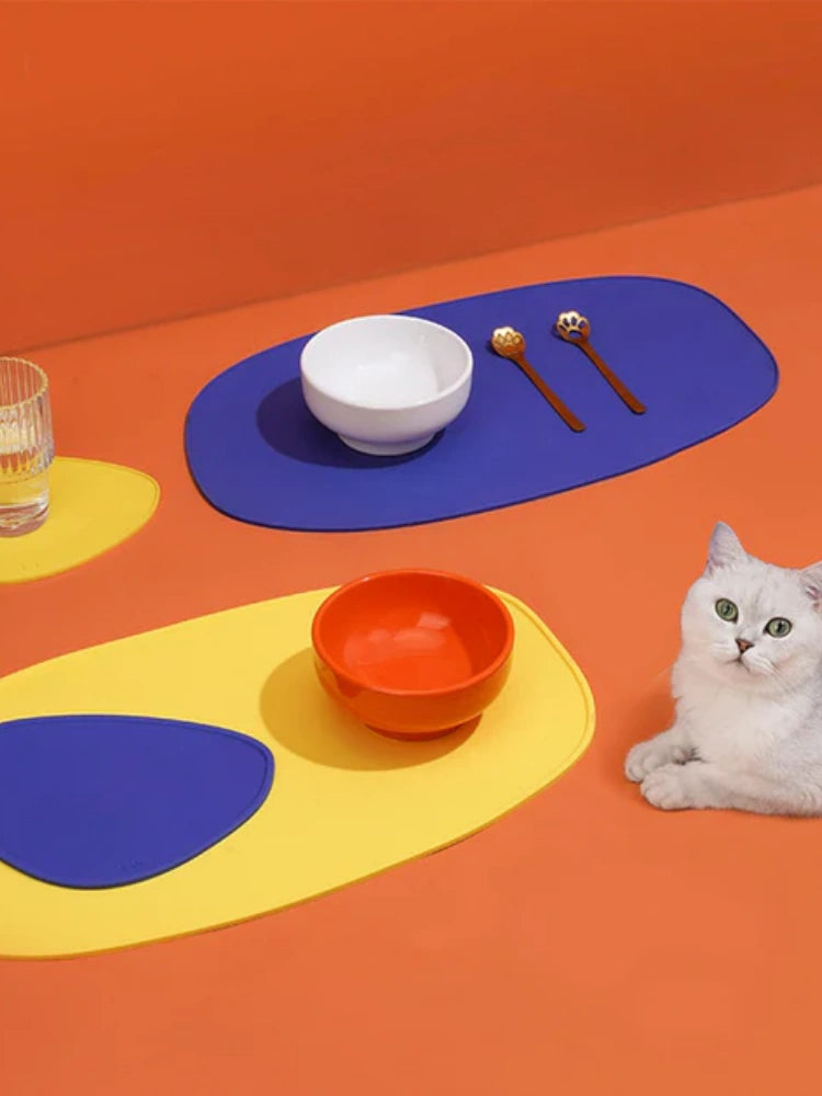 Geometric Silicone Pet Feeding Mat Set