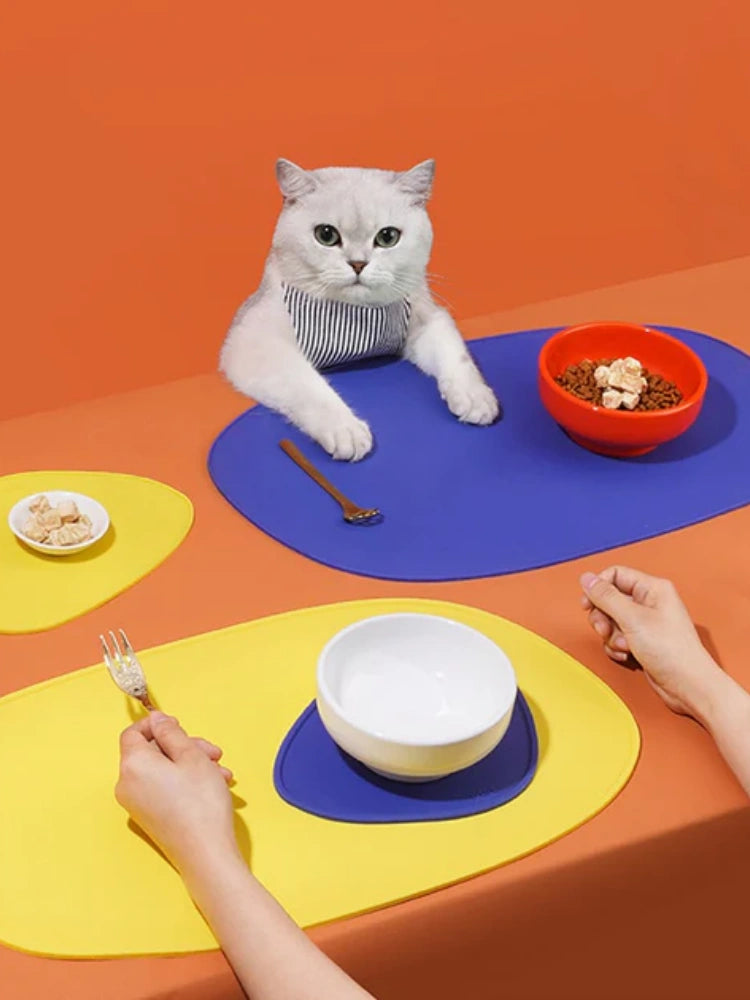 Geometric Silicone Pet Feeding Mat Set