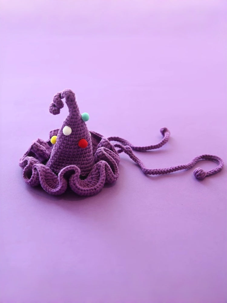 Hand-Knit Halloween Pet Collar Bib with Hat