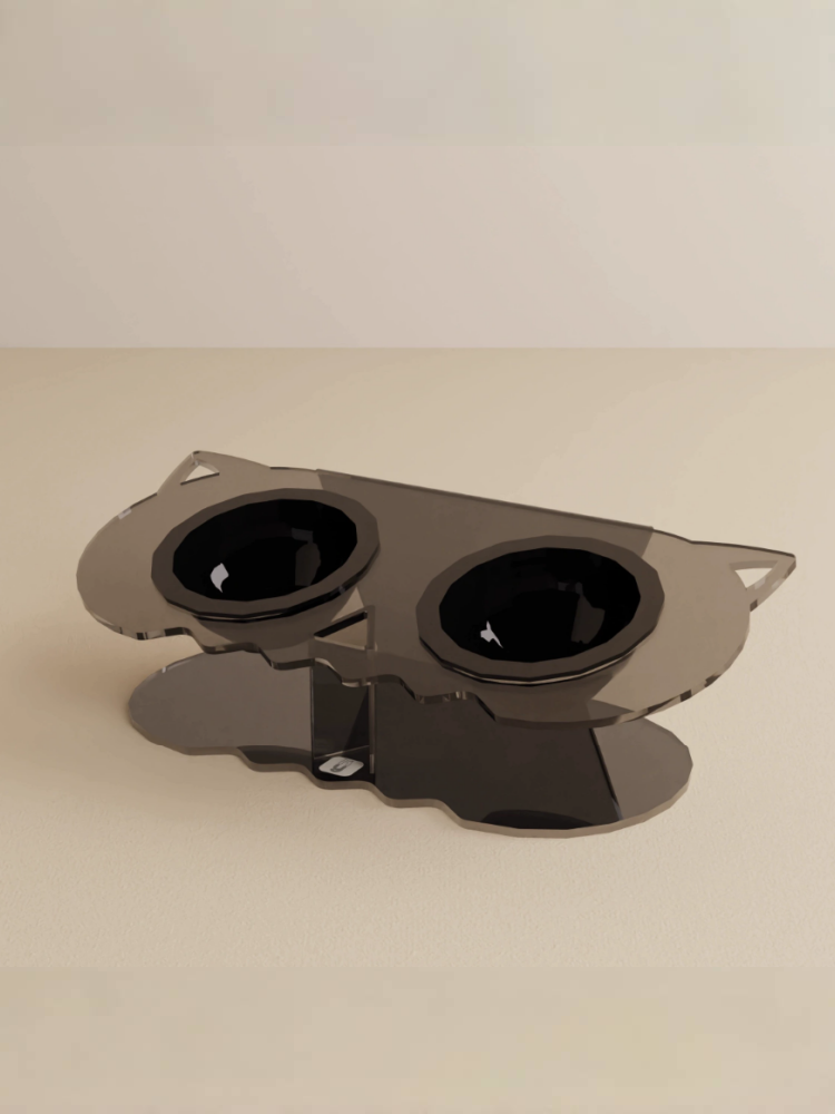 “Mischief” 15° Tilt Cat Bowl with Acrylic Stand