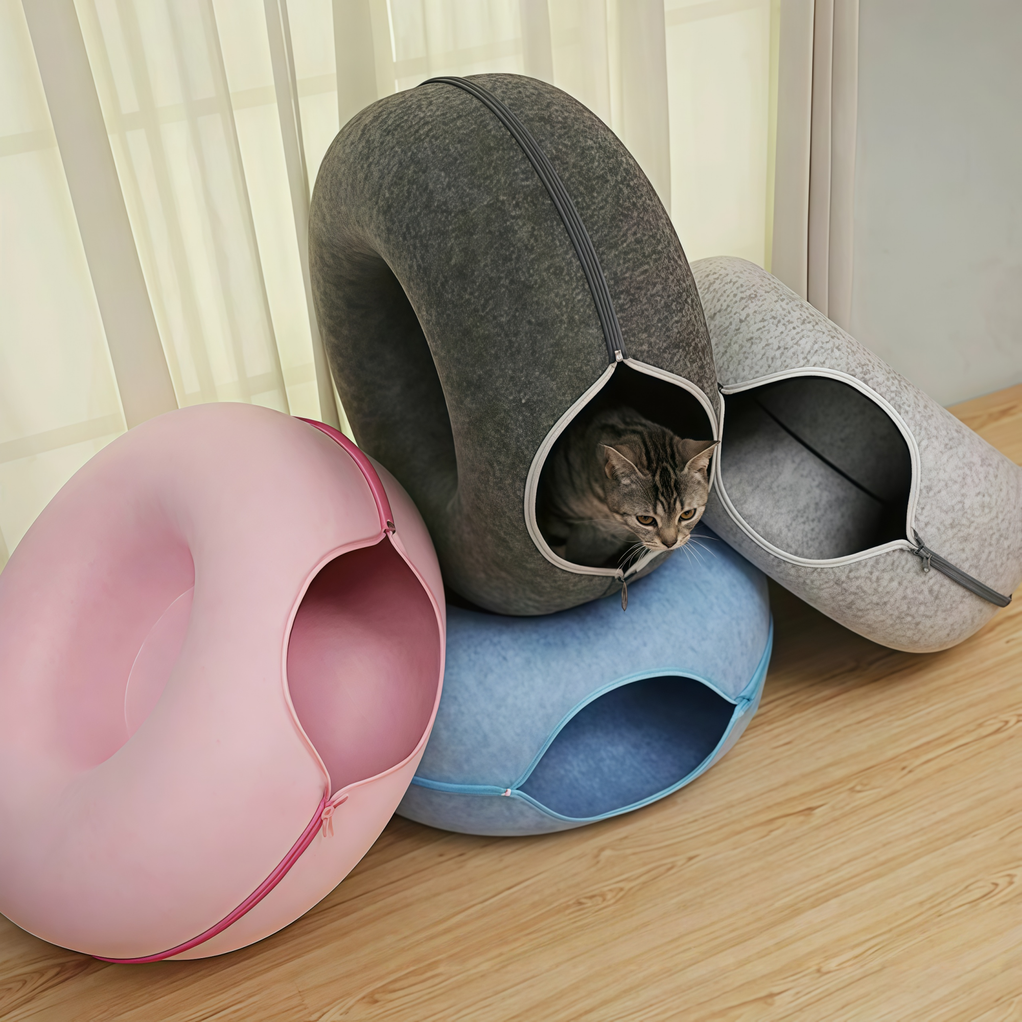 Felt Donut Cat Tunnel Bed (All-Season Cozy Nest)