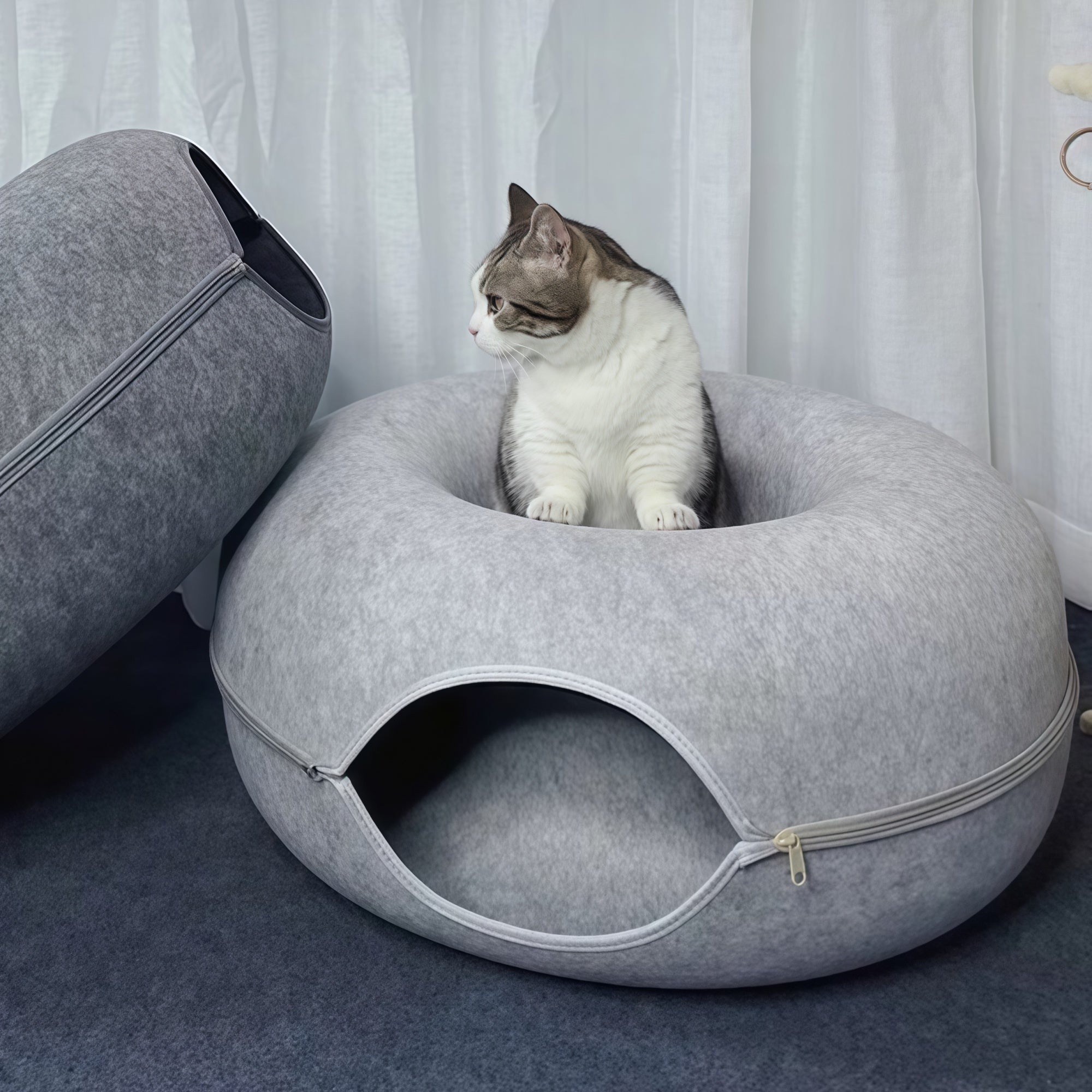 Felt Donut Cat Tunnel Bed (All-Season Cozy Nest)