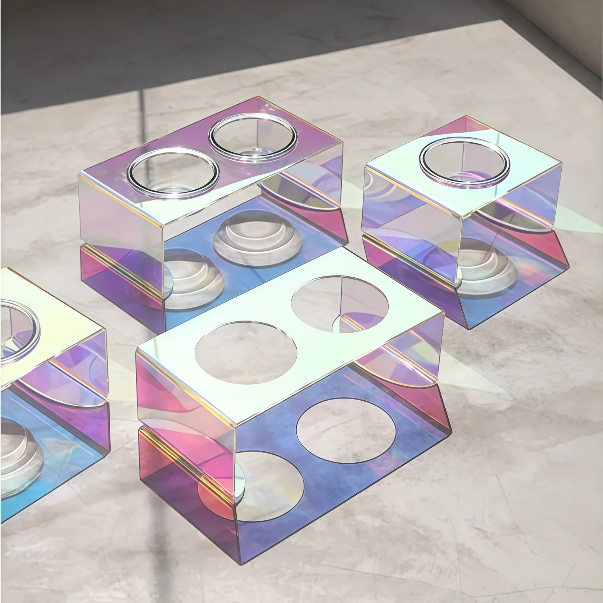 Holographic Acrylic Pet Bowl Stand with Glass Bowl