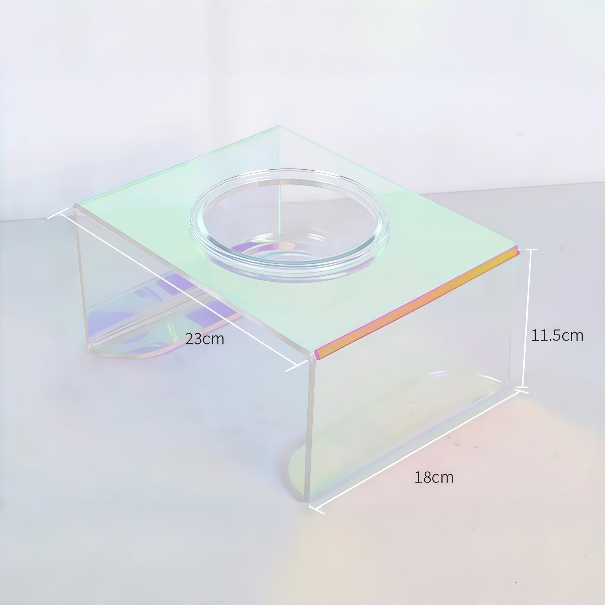 Holographic Acrylic Pet Bowl Stand with Glass Bowl