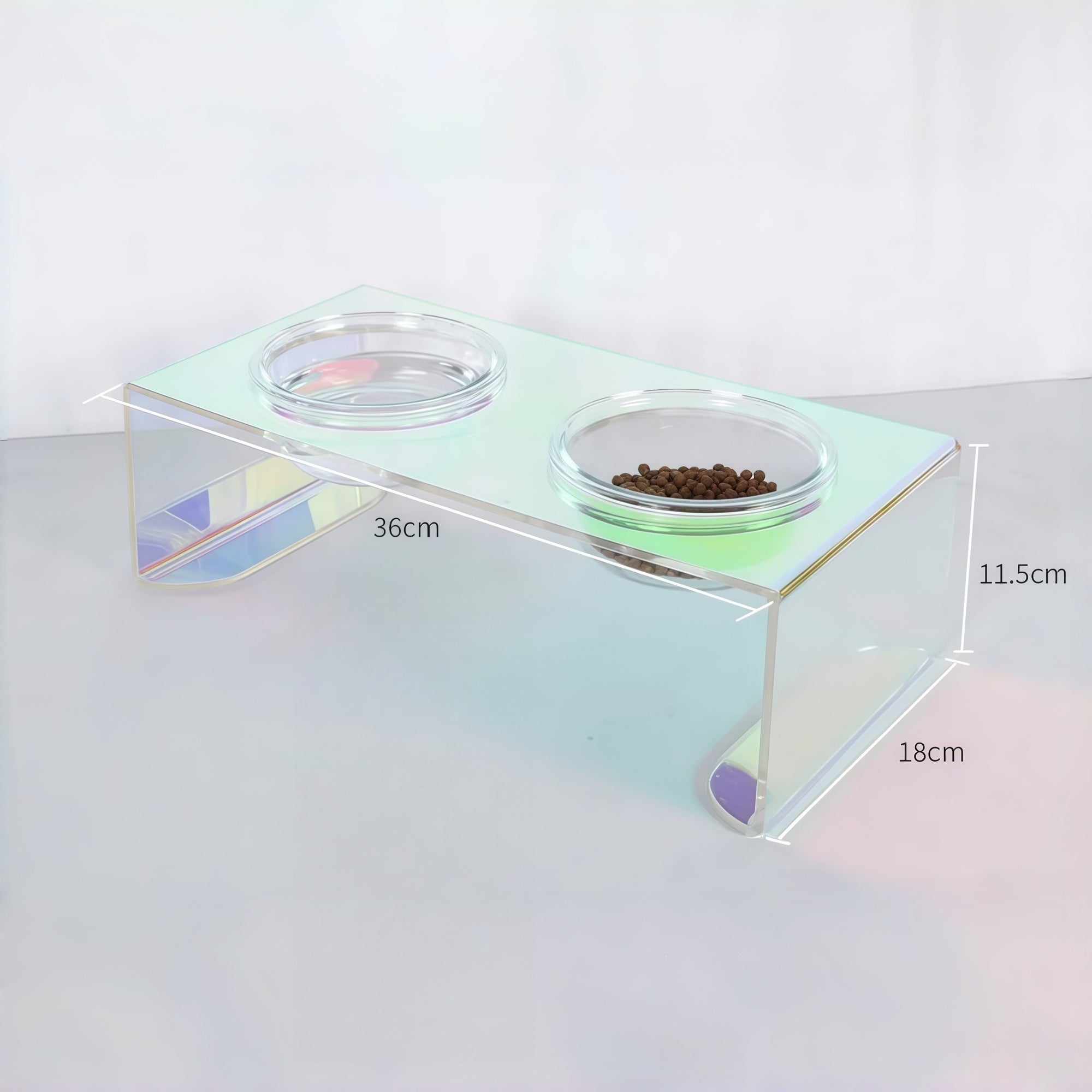 Holographic Acrylic Pet Bowl Stand with Glass Bowl