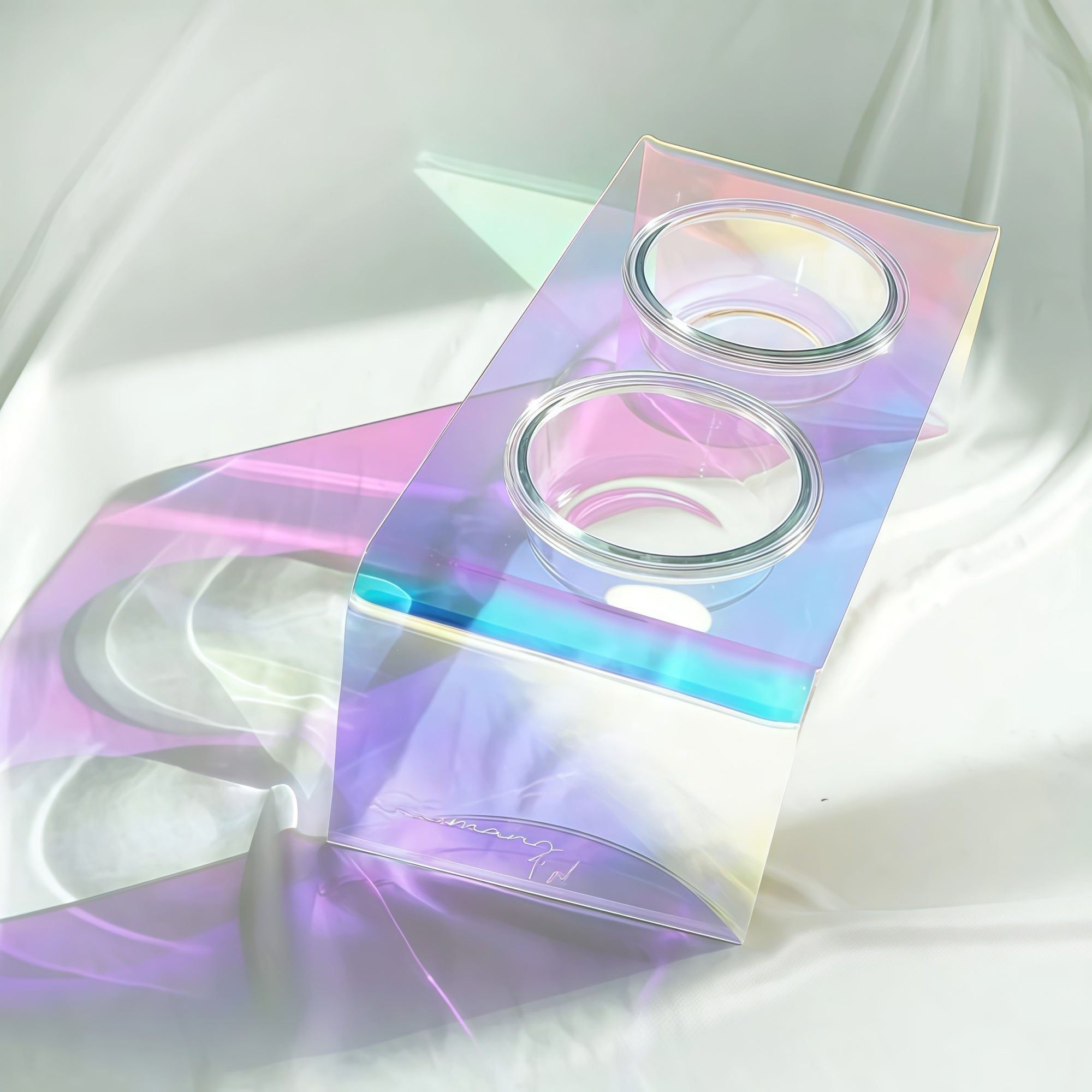 Holographic Acrylic Pet Bowl Stand with Glass Bowl