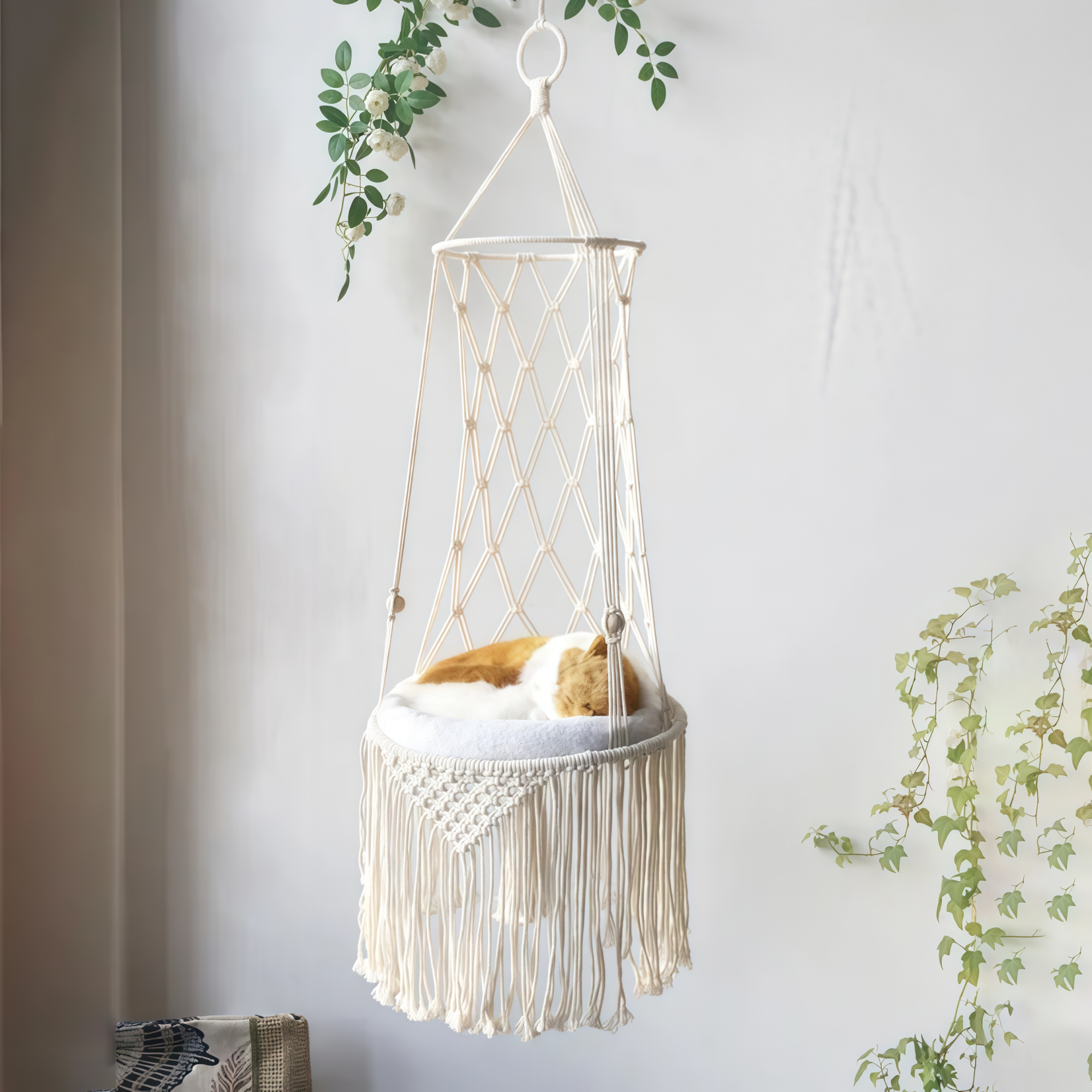 Macramé Hanging Cat Hammock Bed