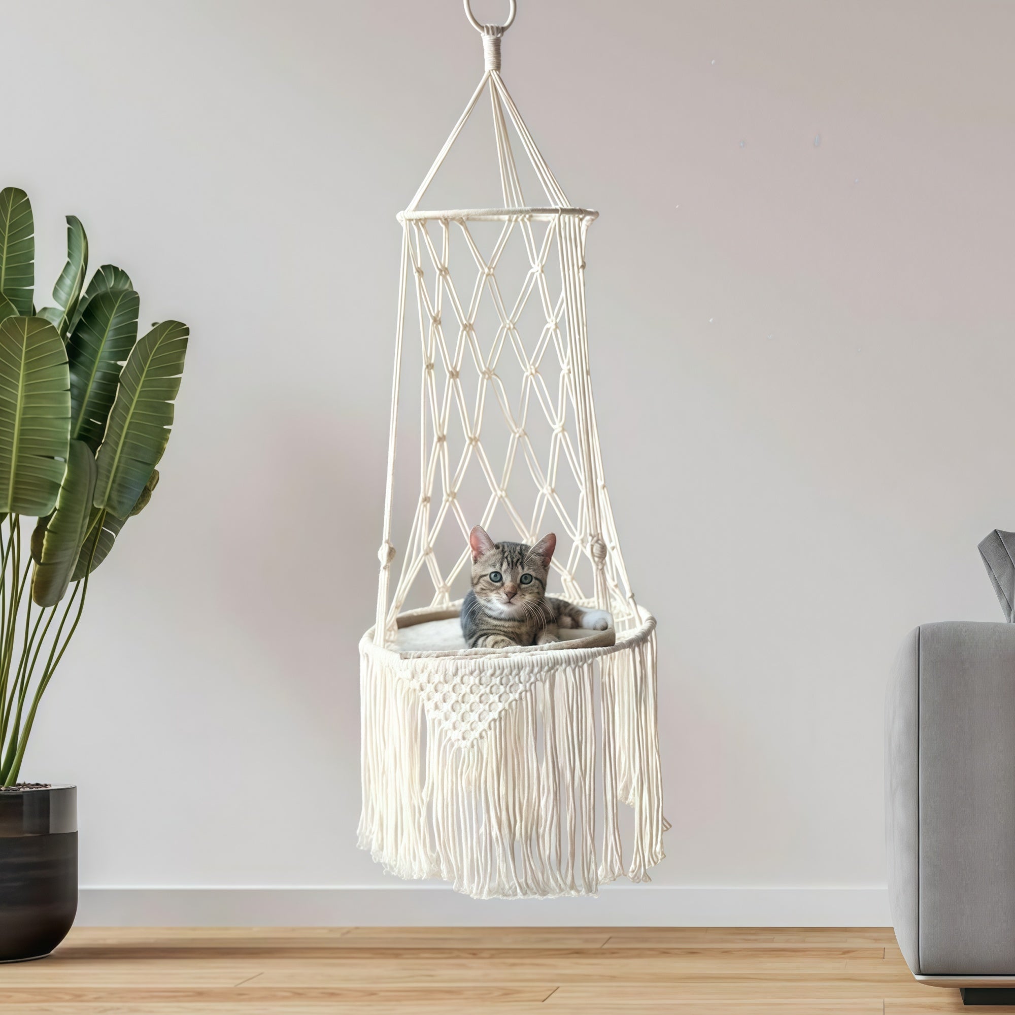 Macramé Hanging Cat Hammock Bed