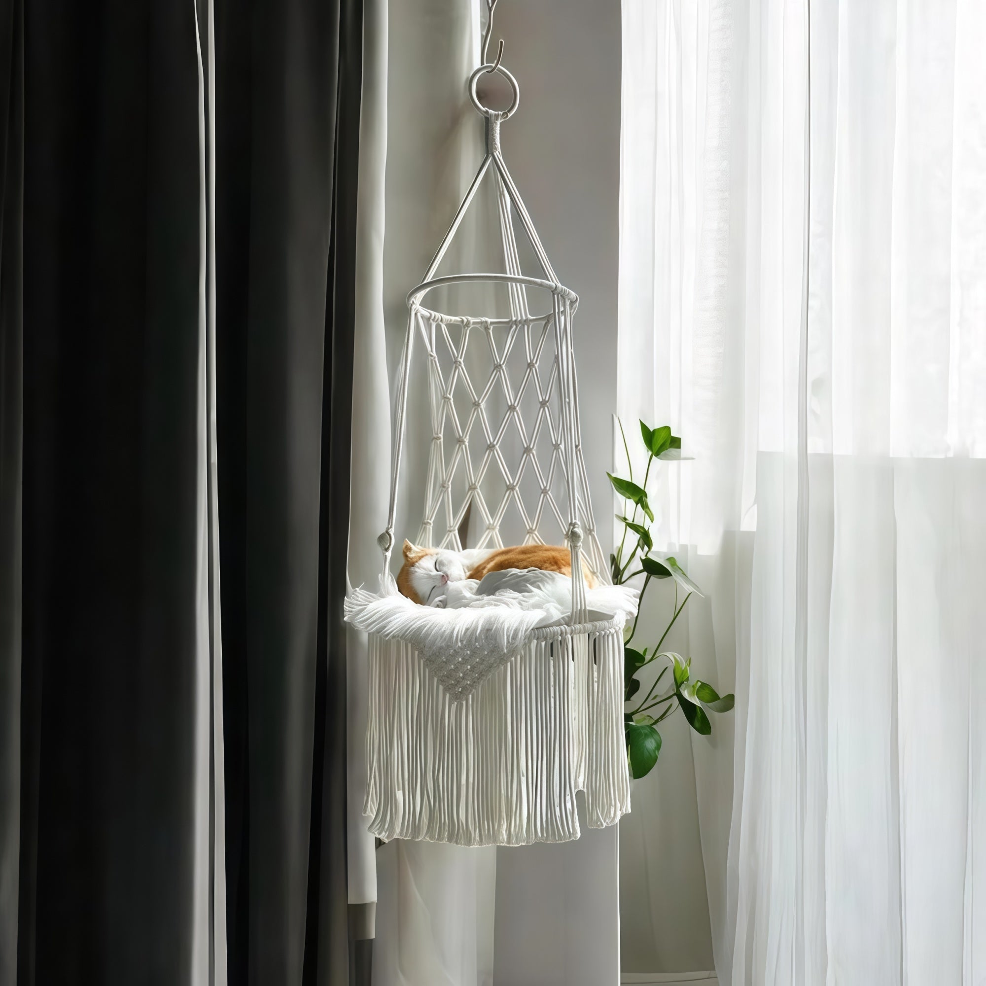 Macramé Hanging Cat Hammock Bed