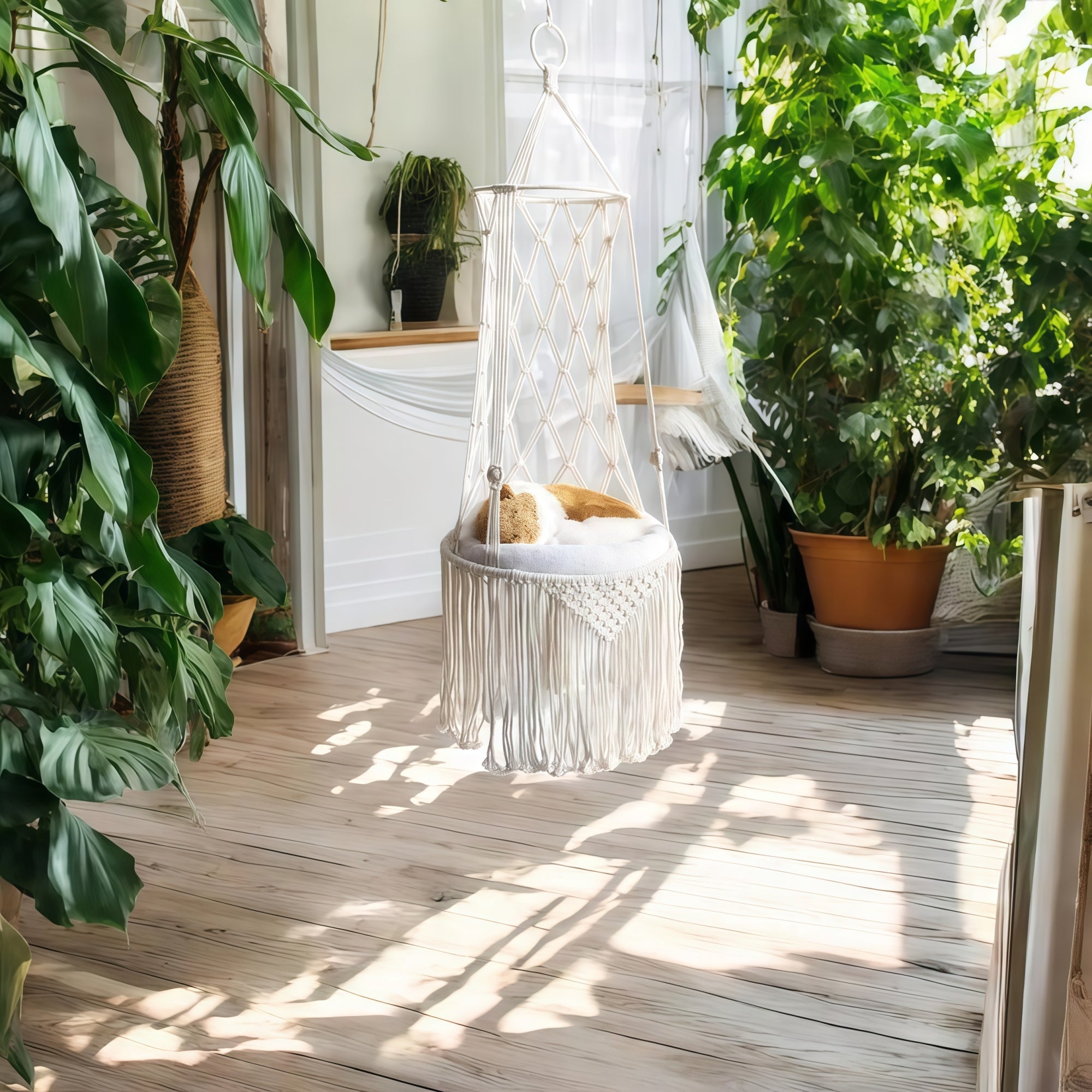 Macramé Hanging Cat Hammock Bed