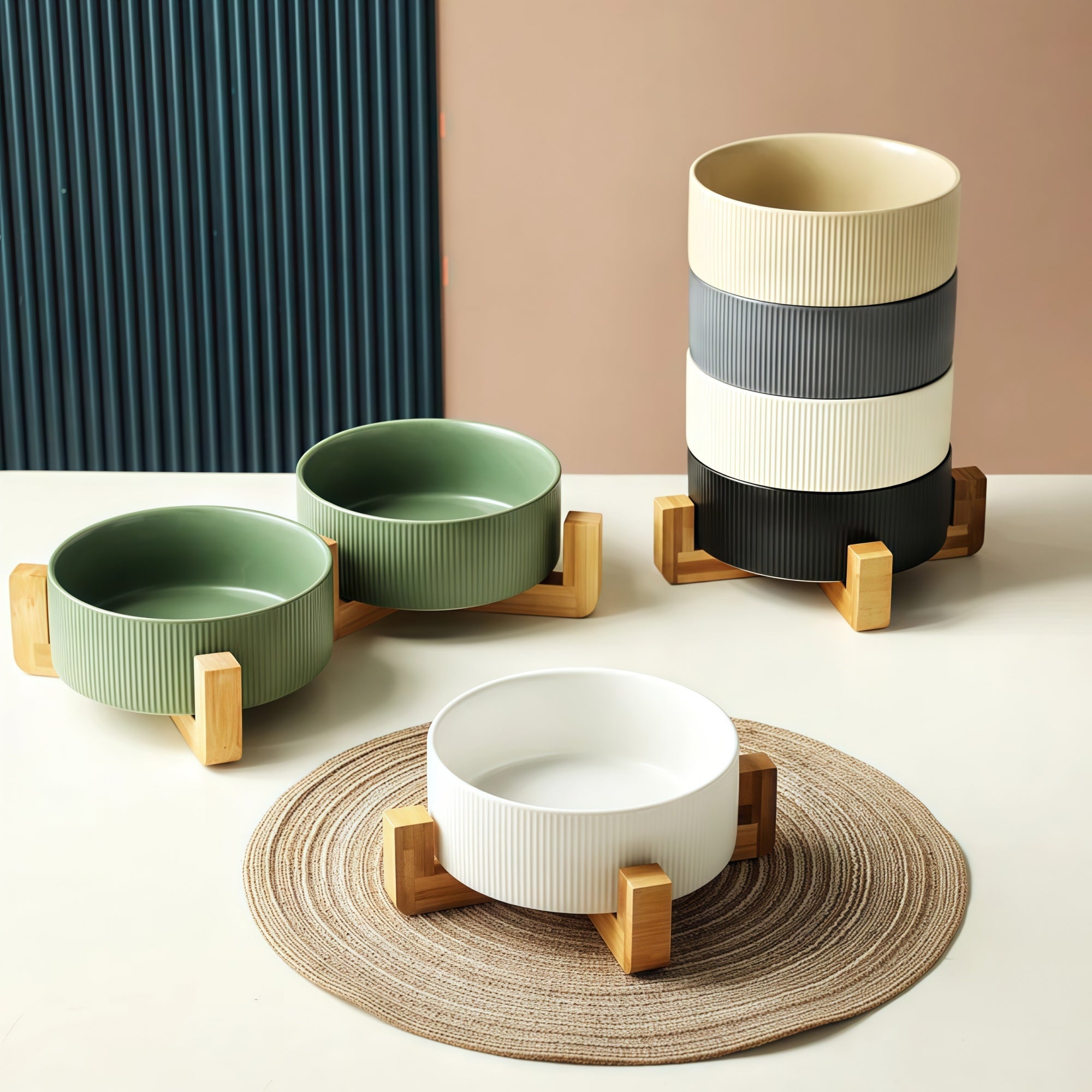 Matte Ceramic Cat Bowl Set