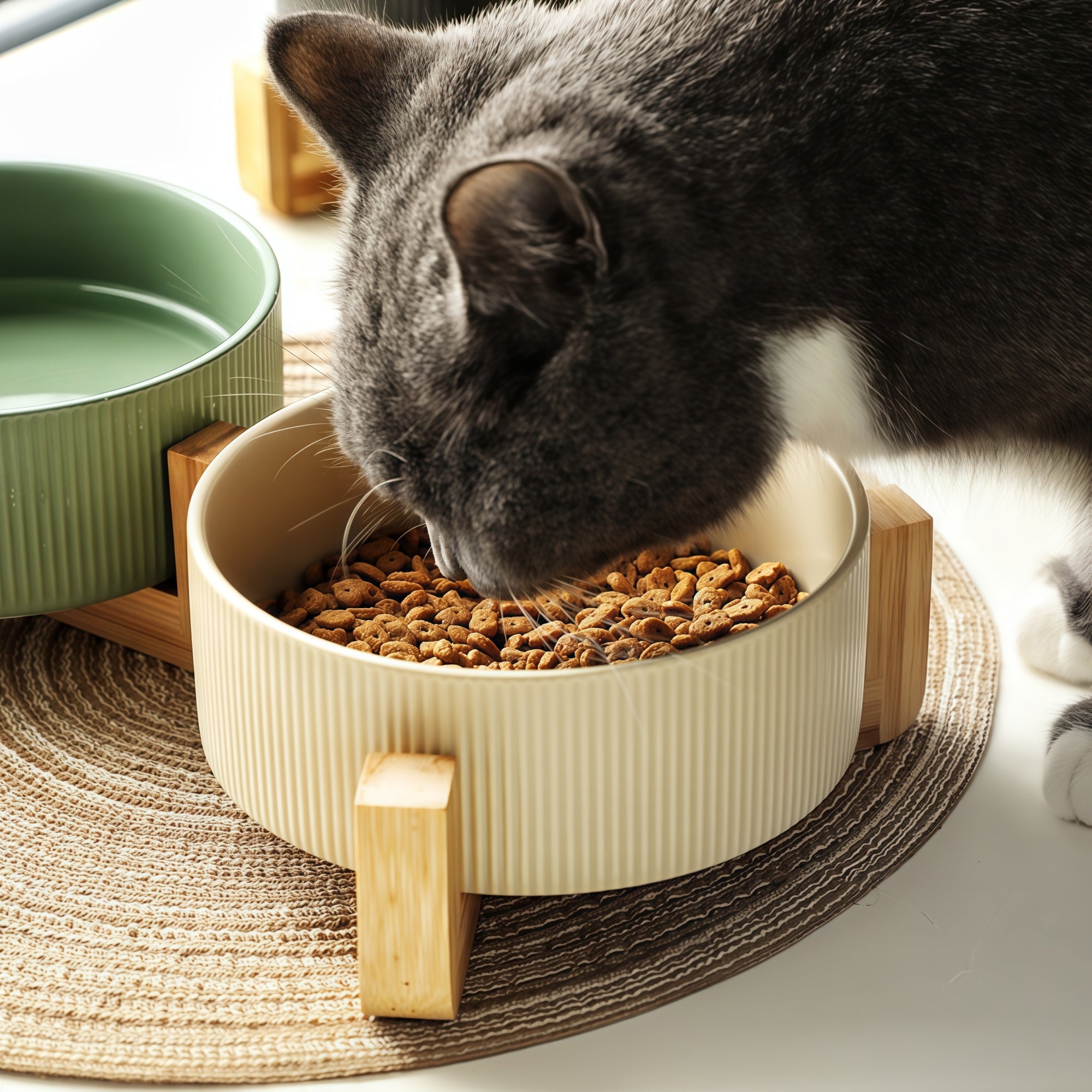 Matte Ceramic Cat Bowl Set