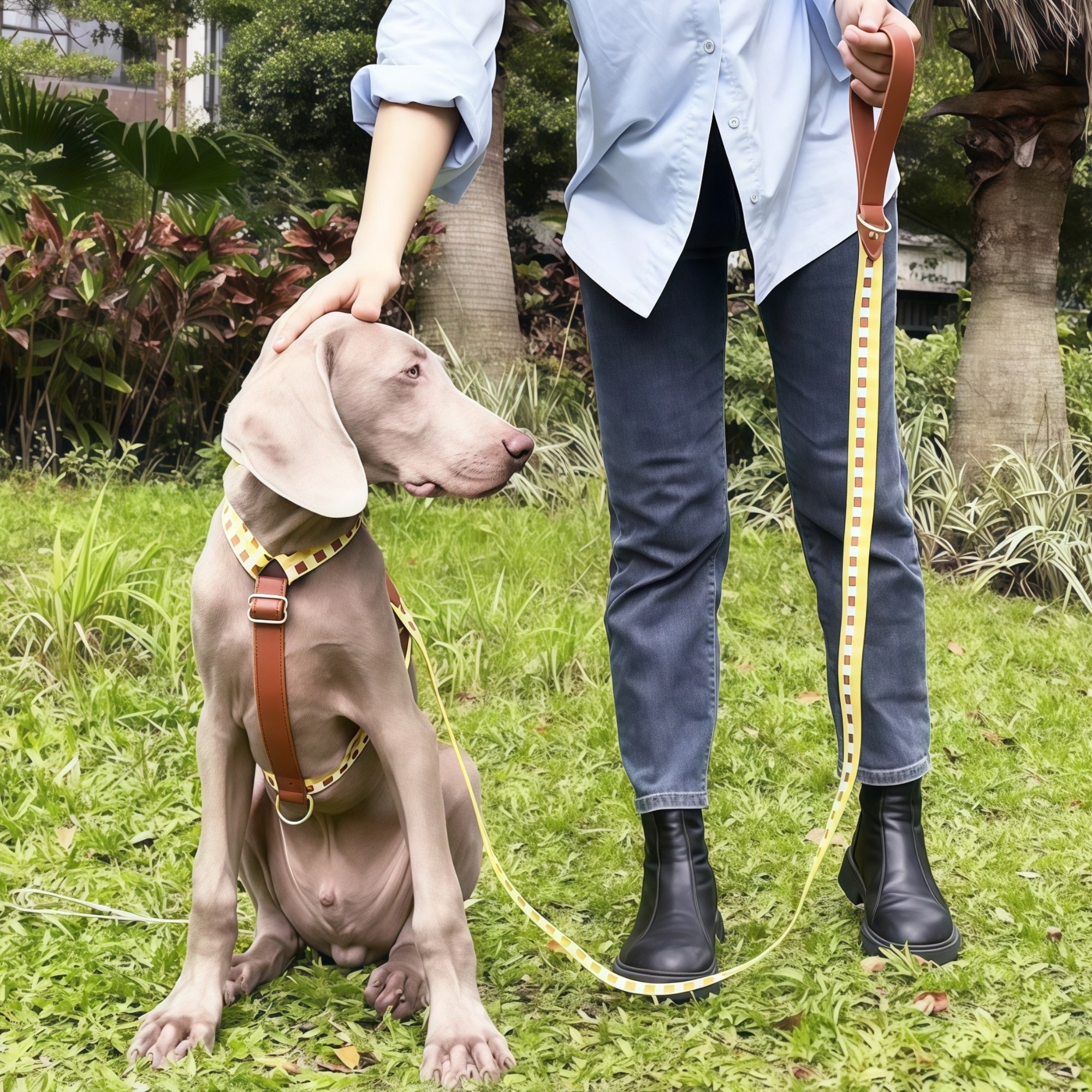 Minimal Leather-Webbing Dog Harness / Collar / Leash Set