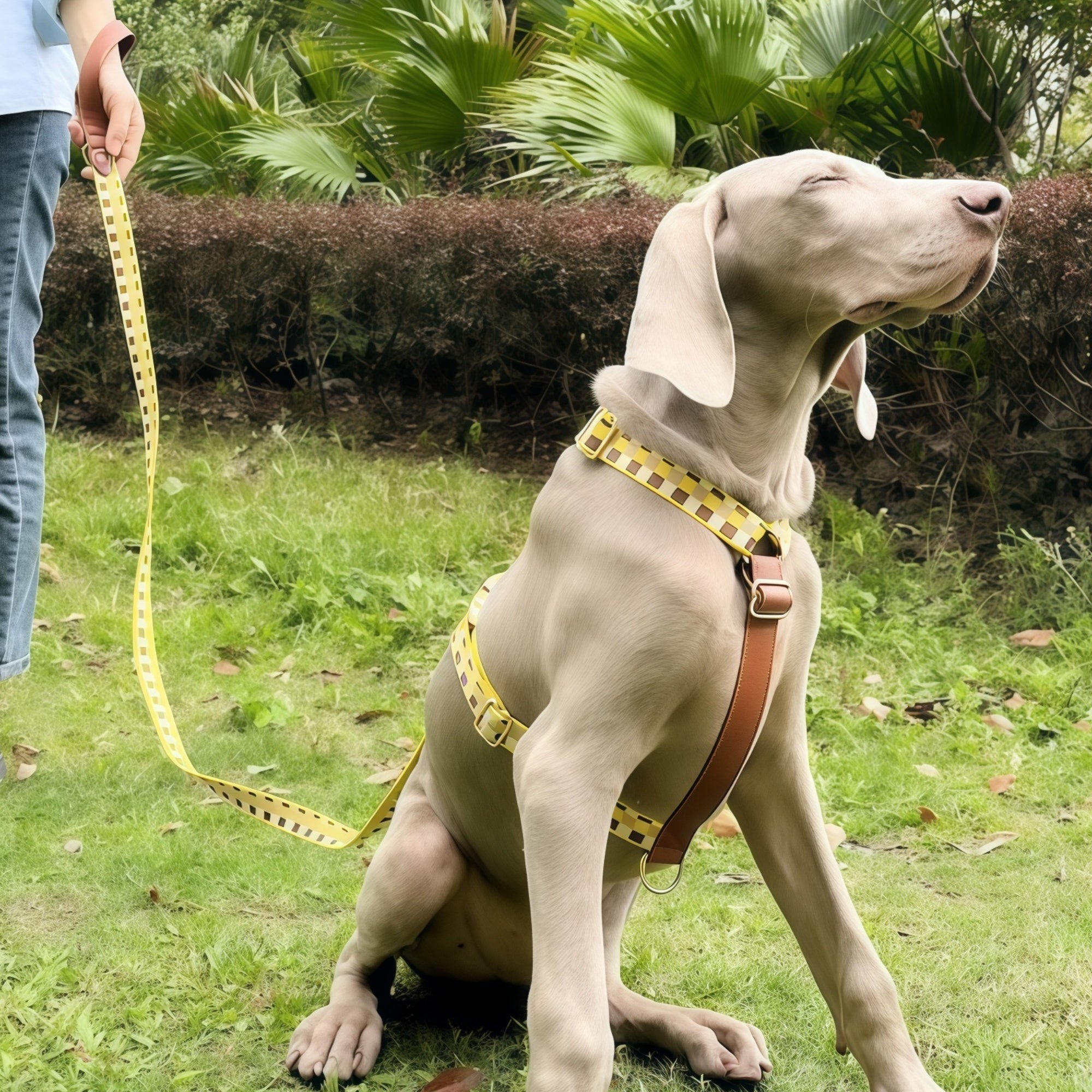 Minimal Leather-Webbing Dog Harness / Collar / Leash Set