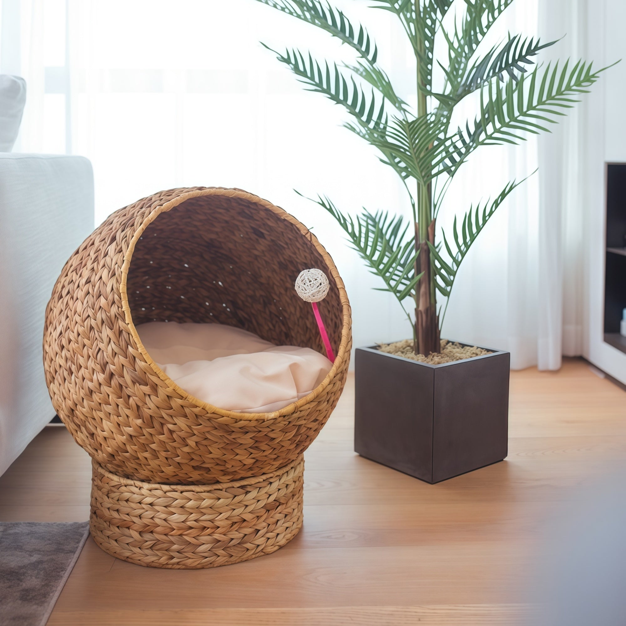 Minimal Rattan Cat Bed Nest