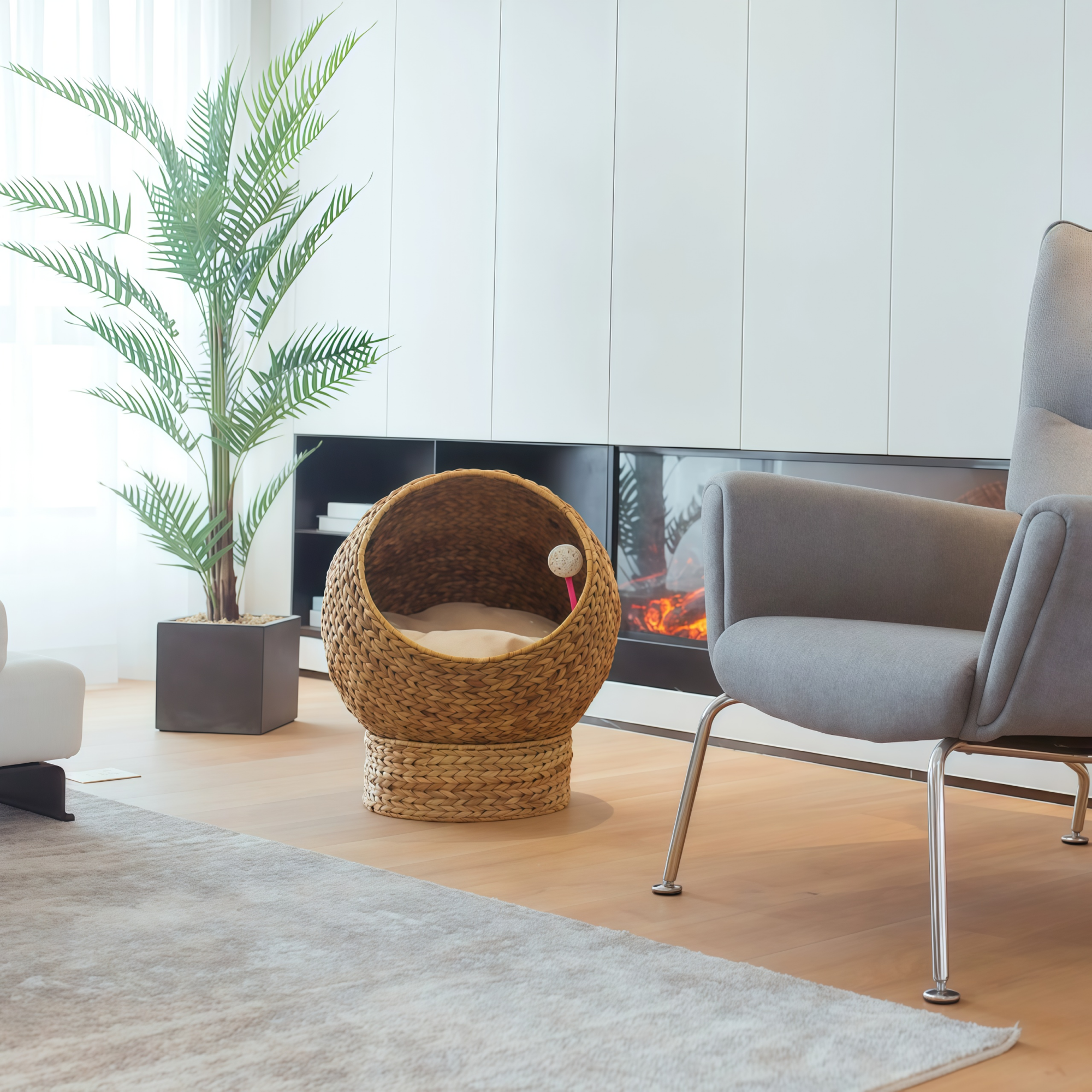 Minimal Rattan Cat Bed Nest