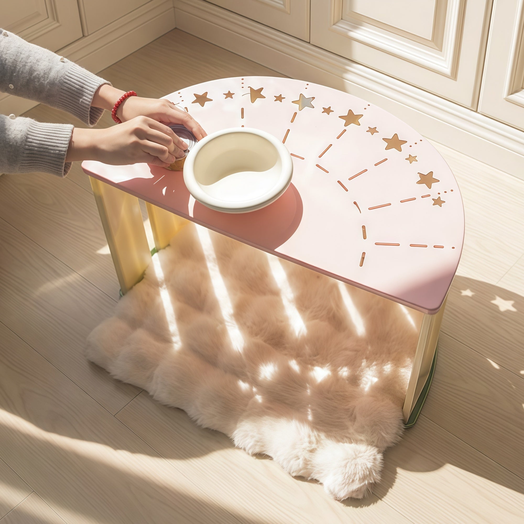 pawlette cat rocker bed close-up with sisal scratching pad and plush cushion