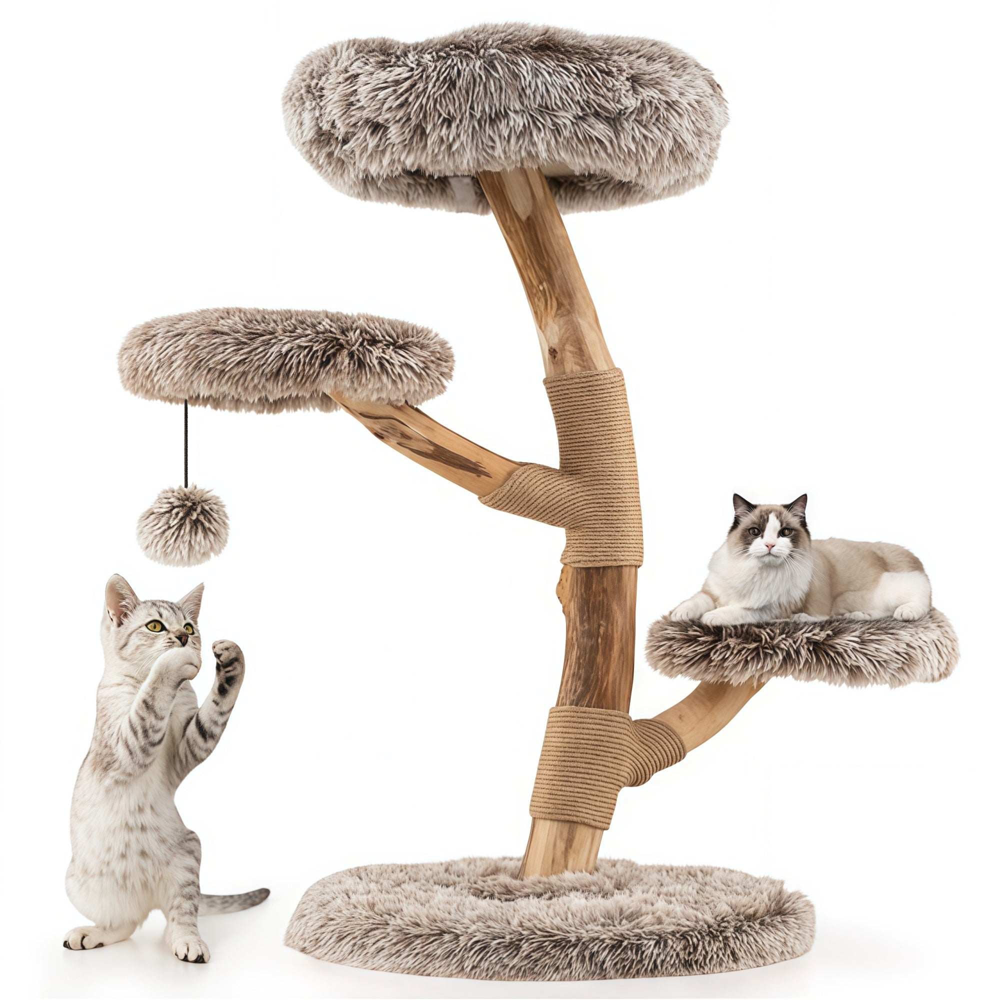 4-Tier Natural Pear-Wood Cat Tree
