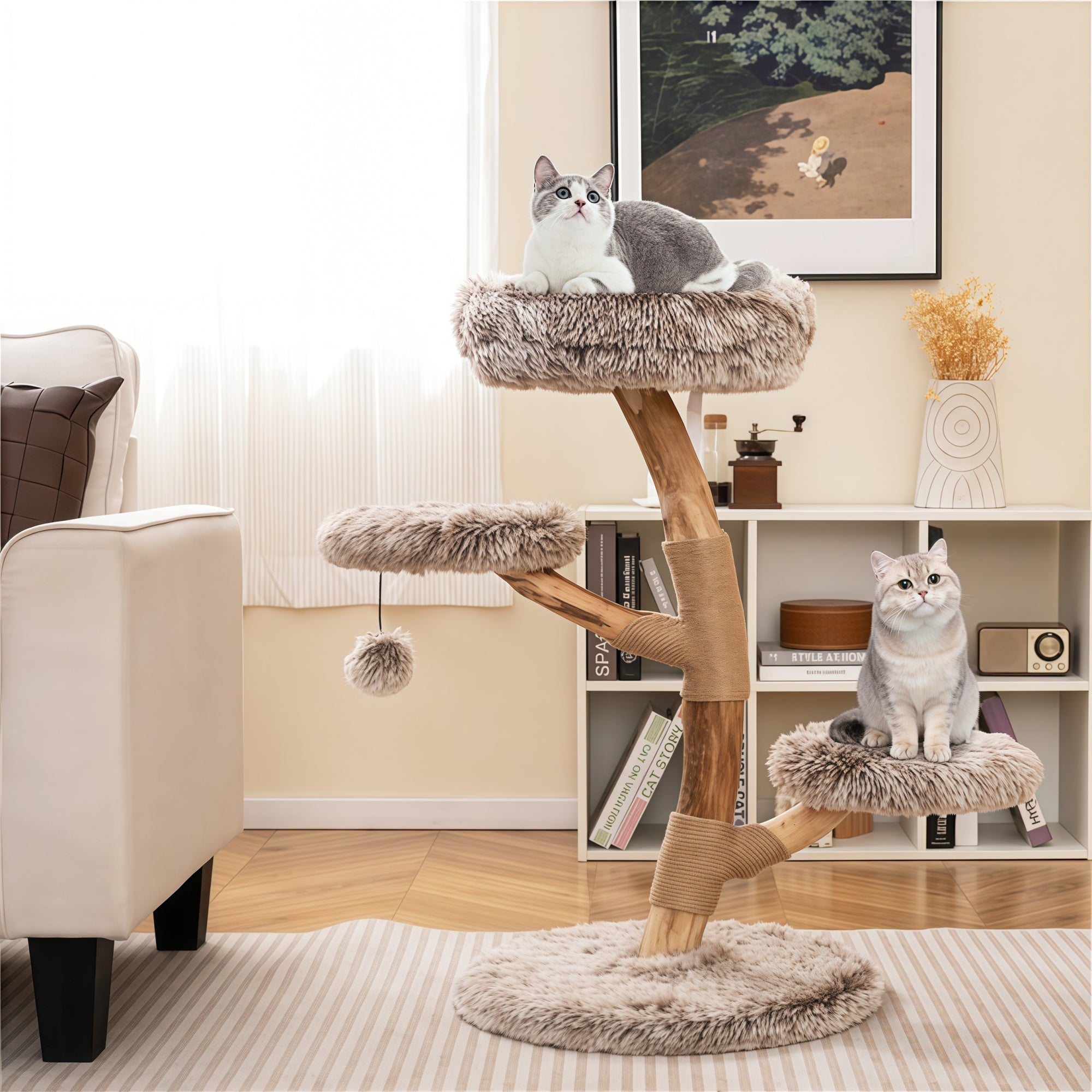 4-Tier Natural Pear-Wood Cat Tree