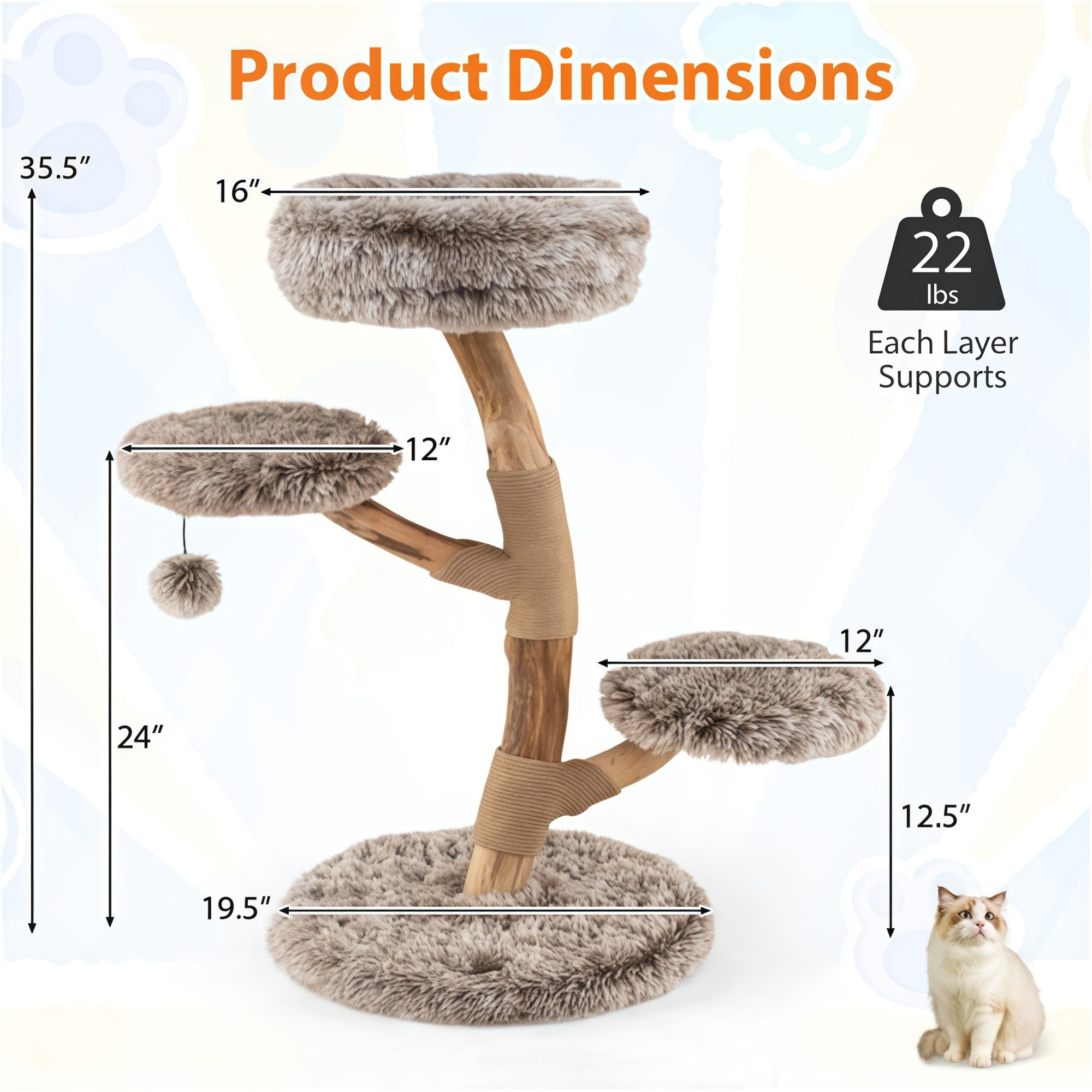 4-Tier Natural Pear-Wood Cat Tree