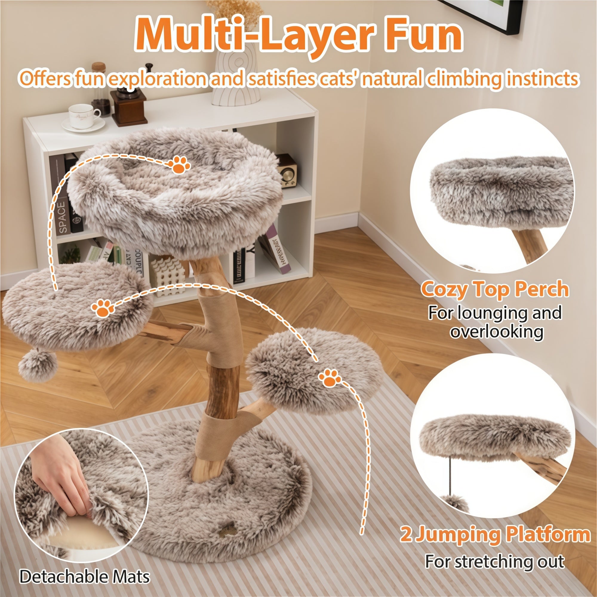 4-Tier Natural Pear-Wood Cat Tree