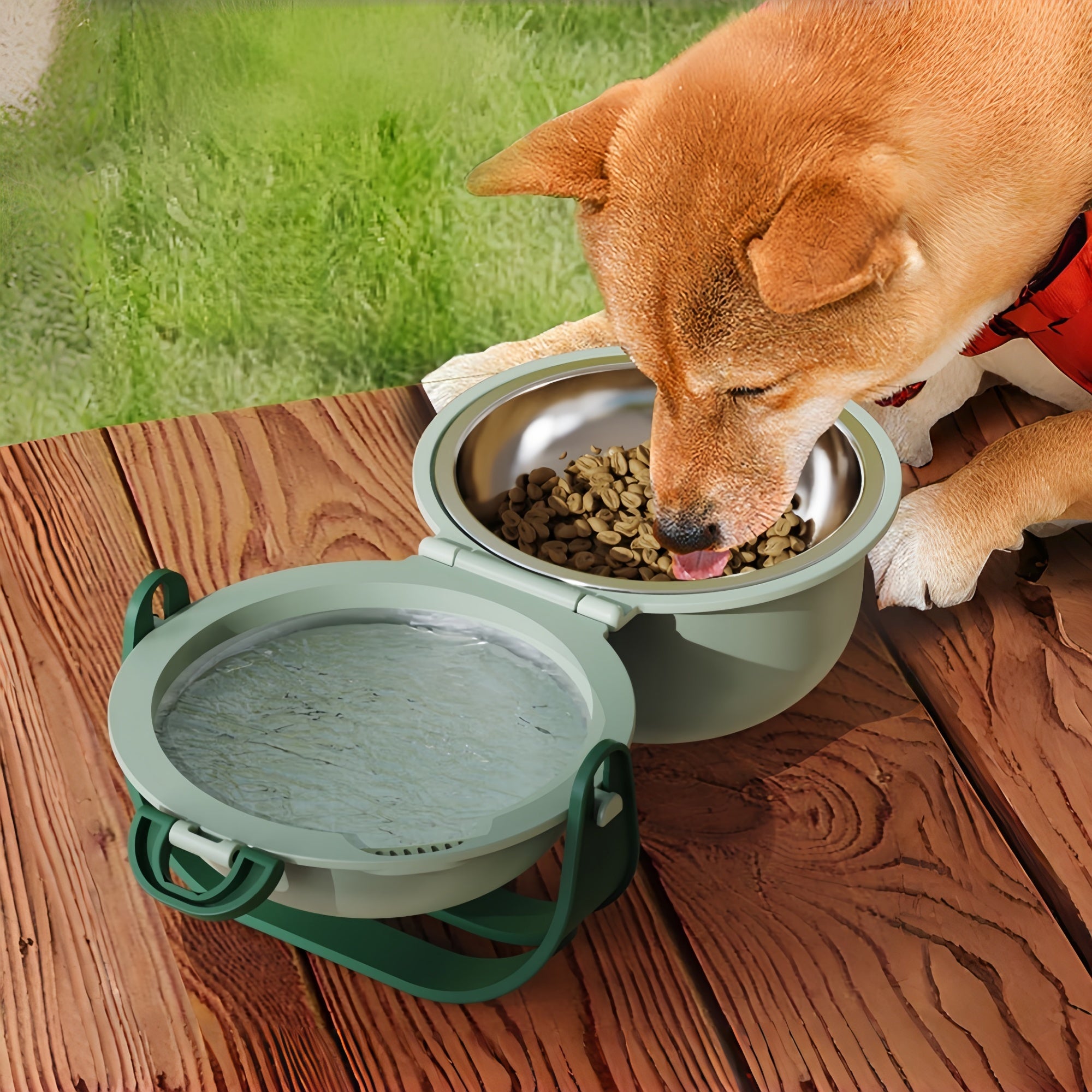Portable Dual-Bowl Pet Feeder