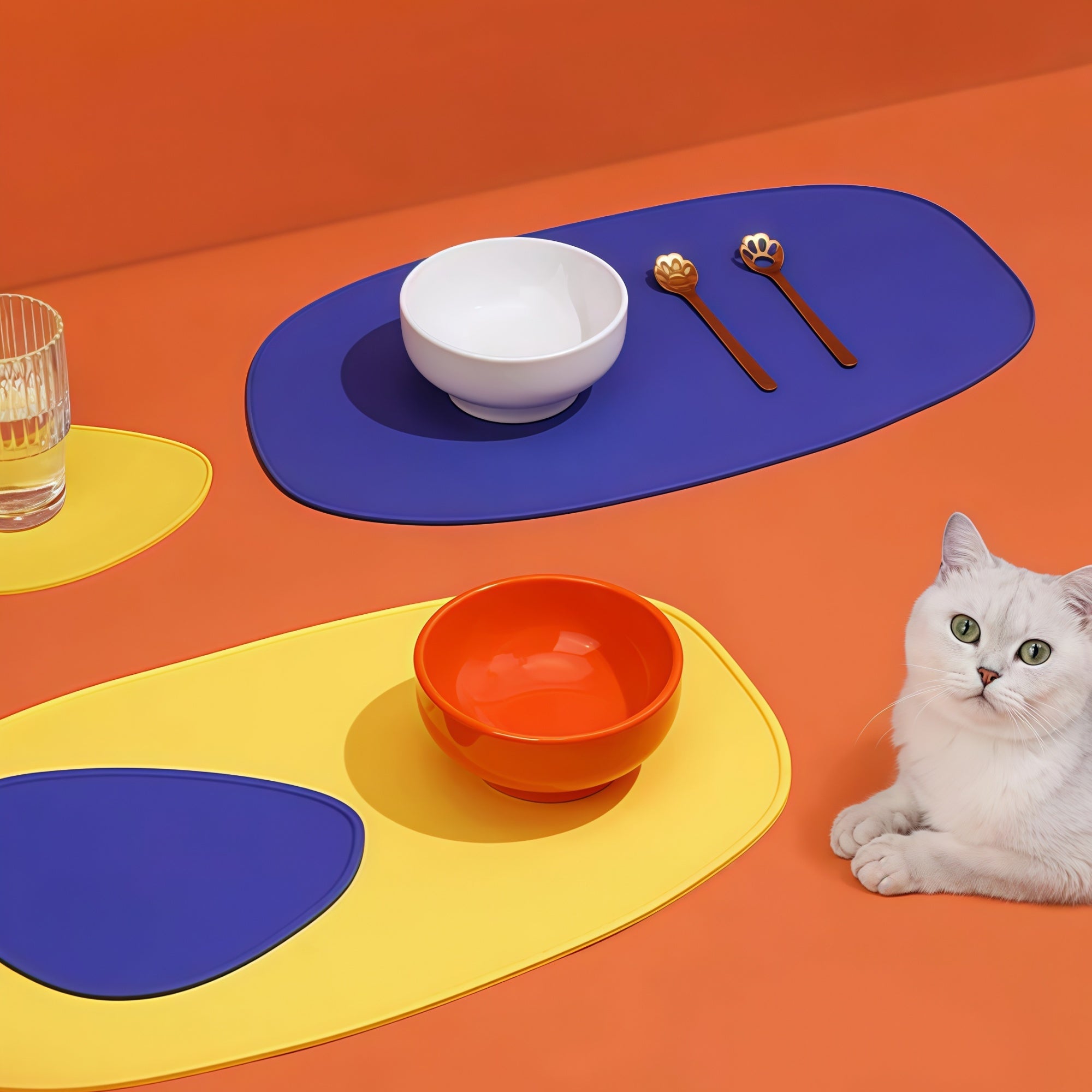 Geometric Silicone Pet Feeding Mat Set