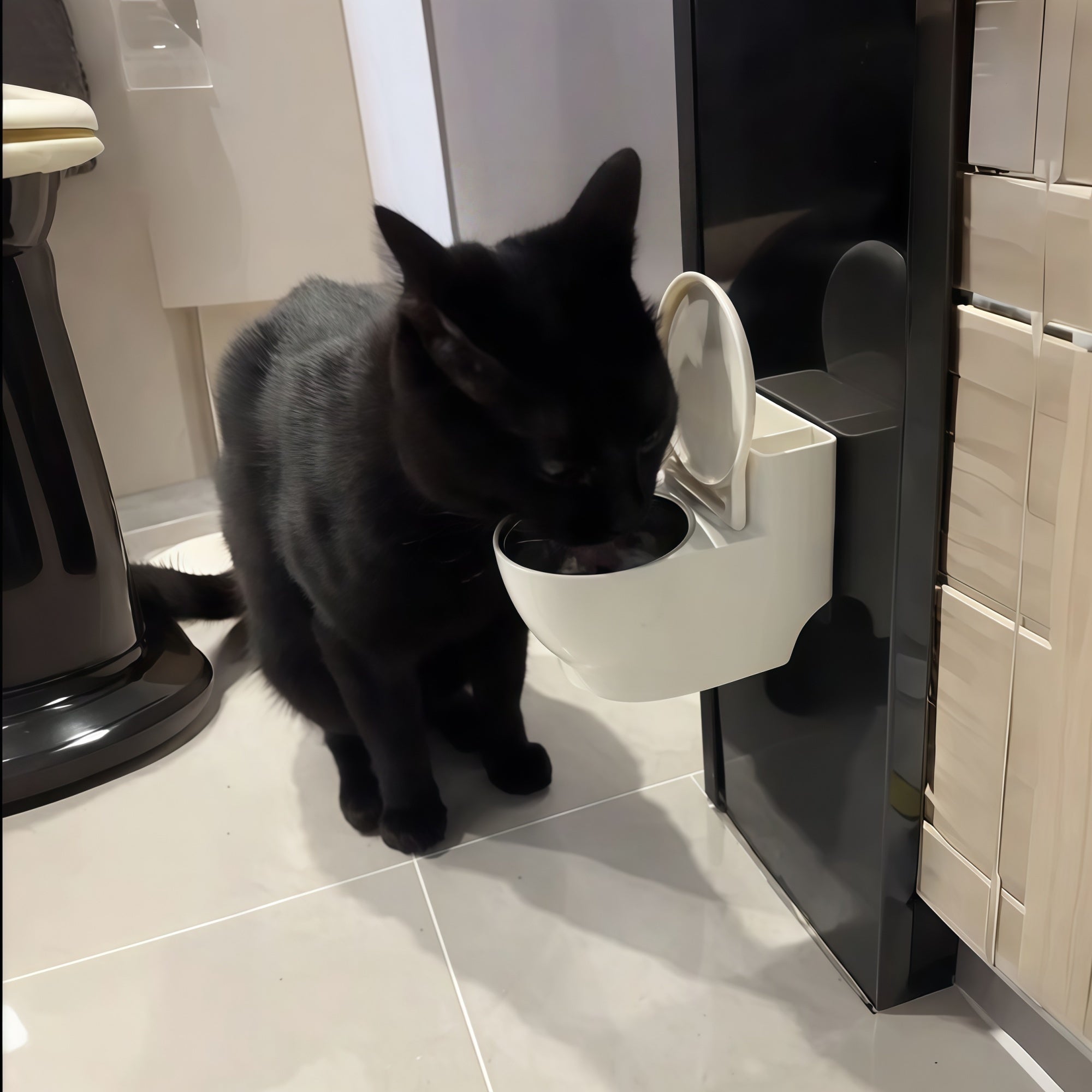 Wall-Mounted Toilet-Style Pet Water Bowl