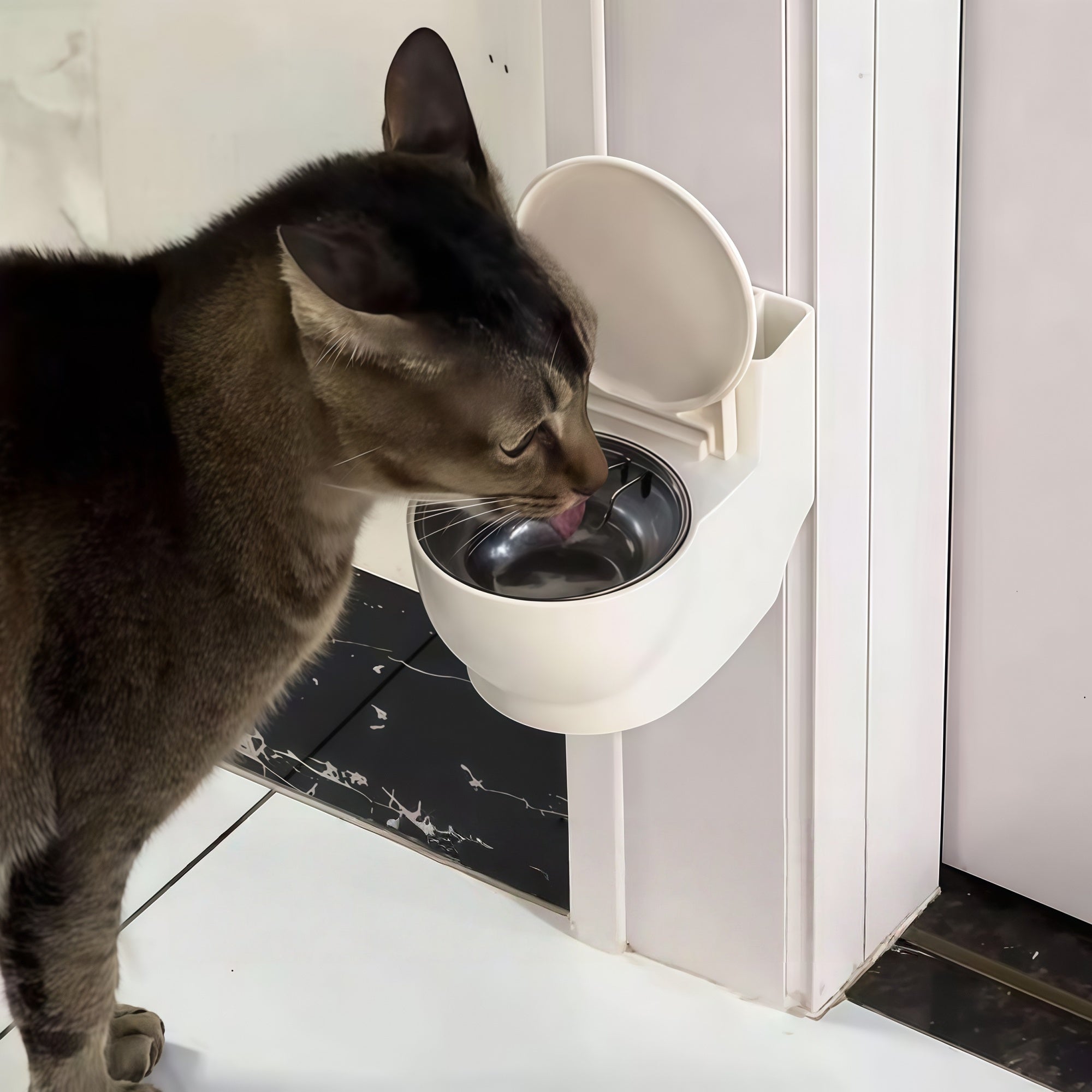 Wall-Mounted Toilet-Style Pet Water Bowl