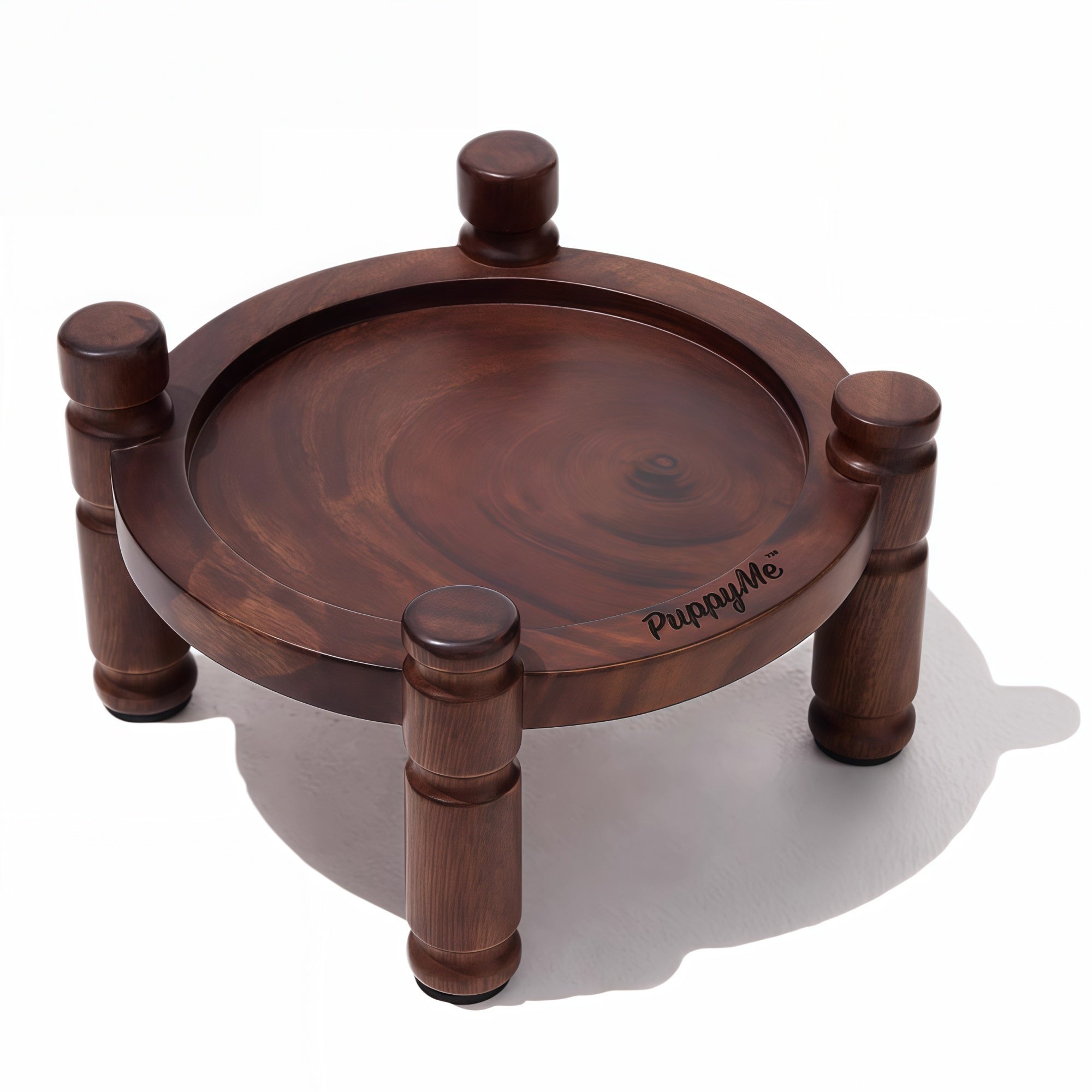 Walnut Wood Bowl Stand + Ceramic Pet Bowl Set