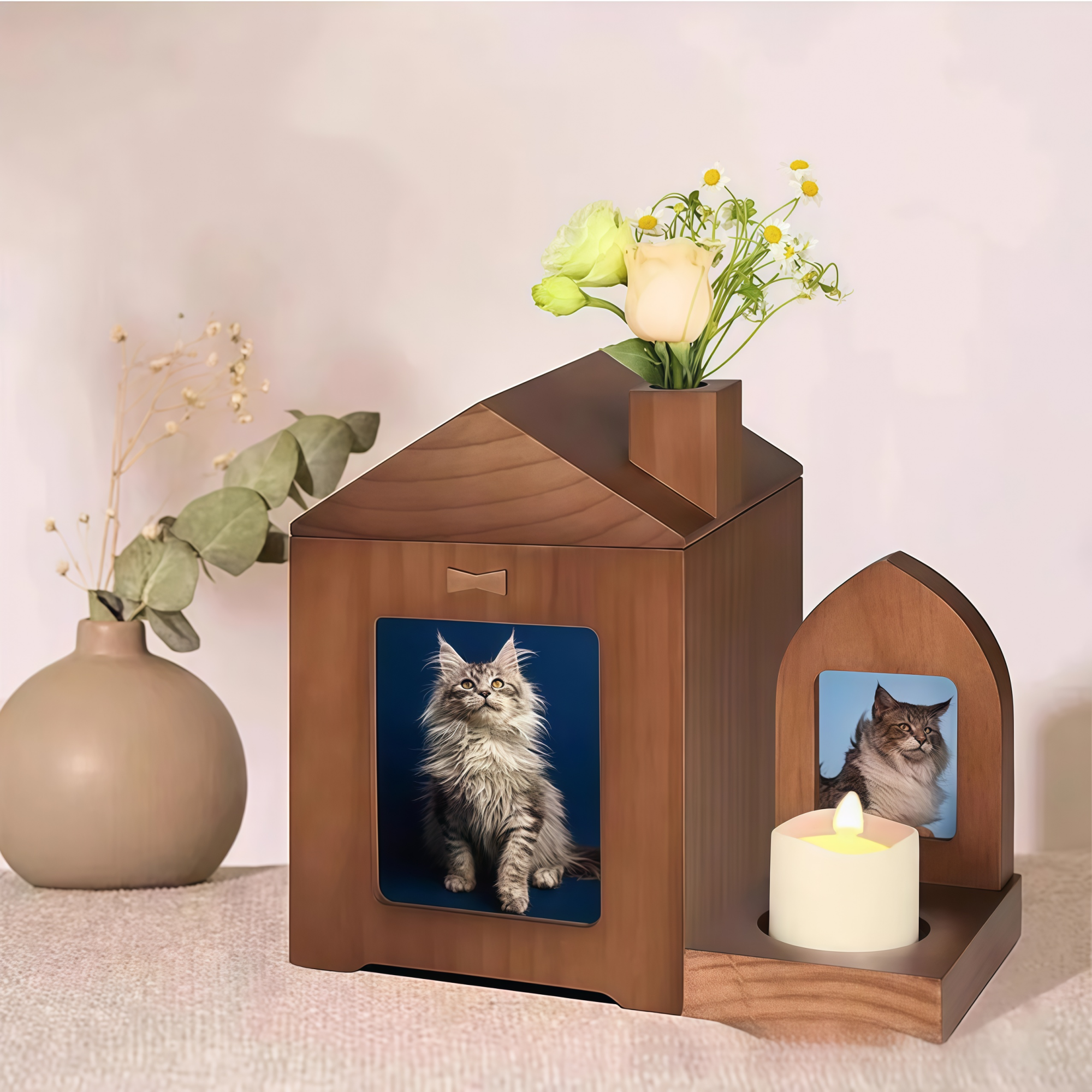 Cabin-Style Wood Pet Cremation Urn