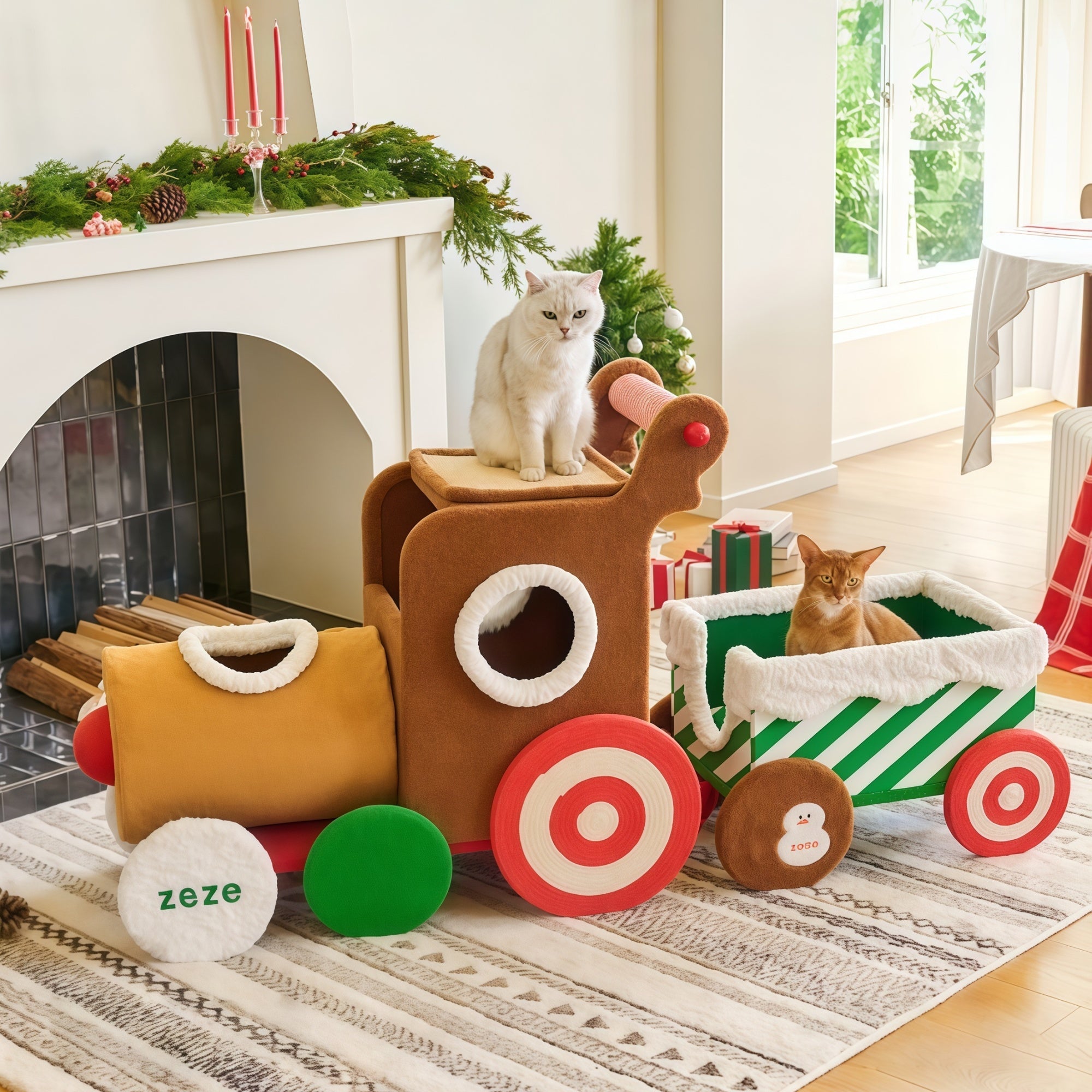 Reindeer Train Cat Playset