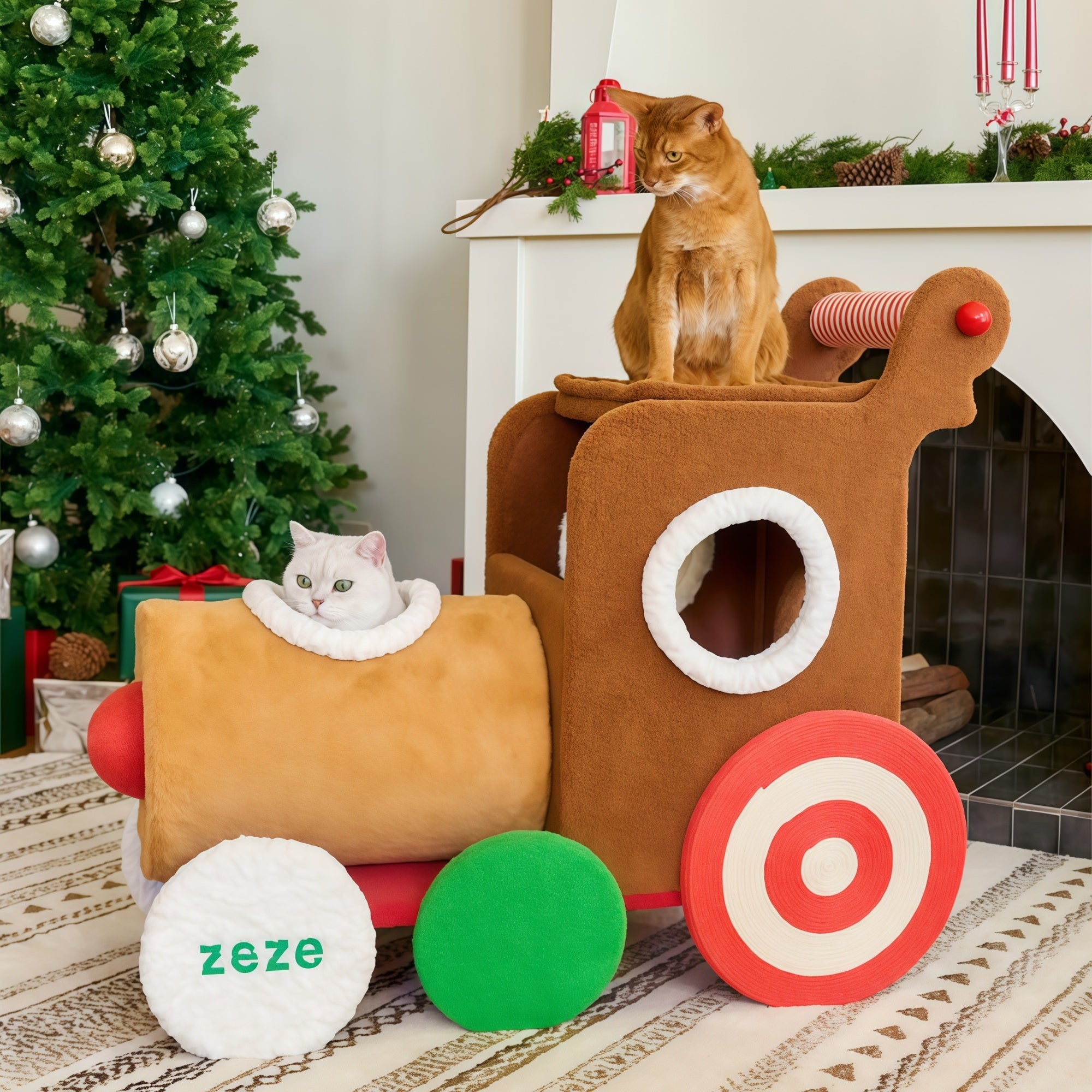 Reindeer Train Cat Playset